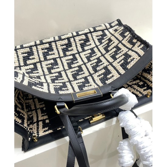 Replica Borsa Peekaboo X-Tote FF in rafia 8BH374 Nero Replica Borsa Peekaboo X-Tote FF in rafia 8BH374 Nero