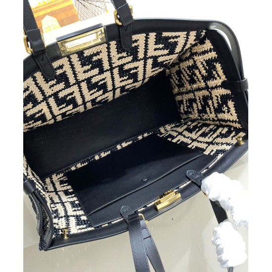 Replica Borsa Peekaboo X-Tote FF in rafia 8BH374 Nero Replica Borsa Peekaboo X-Tote FF in rafia 8BH374 Nero