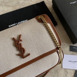 Borsa media in lino YSL Saint Laurent Niki marrone