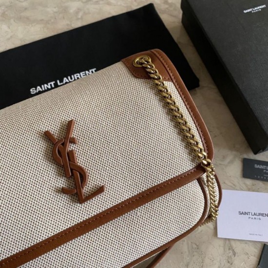 Replica Borsa media in lino YSL Saint Laurent Niki marrone Replica Borsa media in lino YSL Saint Laurent Niki marrone
