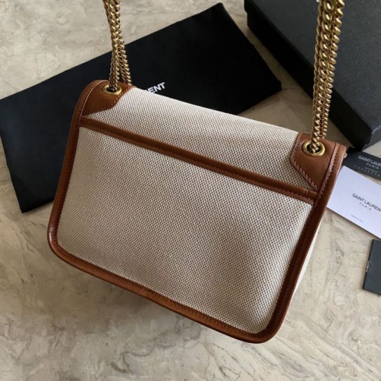 Replica Borsa media in lino YSL Saint Laurent Niki marrone Replica Borsa media in lino YSL Saint Laurent Niki marrone