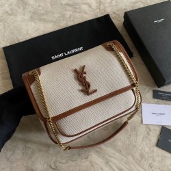 Borsa media in lino YSL Saint Laurent Niki marrone