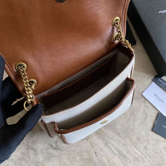 Replica Borsa media in lino YSL Saint Laurent Niki marrone Replica Borsa media in lino YSL Saint Laurent Niki marrone