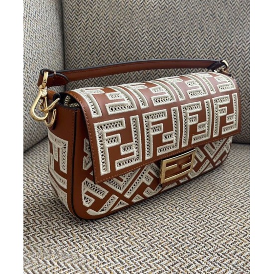 Replica Borsa Baguette In Pelle Con Ricamo FF 8BR600 Caffè Replica Borsa Baguette In Pelle Con Ricamo FF 8BR600 Caffè