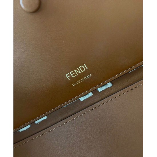 Replica Borsa Baguette In Pelle Con Ricamo FF 8BR600 Caffè Replica Borsa Baguette In Pelle Con Ricamo FF 8BR600 Caffè