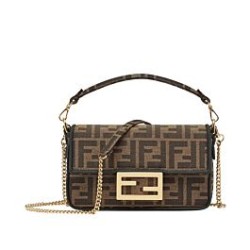Borsa Mini Baguette in Tessuto 8BS0171 Caffè