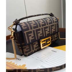 Borsa Mini Baguette in Tessuto 8BS0171 Caffè
