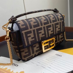 Borsa Mini Baguette in Tessuto 8BS0171 Caffè