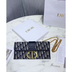 Pochette Christian Dior 30 Montaigne tela jacquard  Blu scuro
