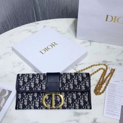 Pochette Christian Dior 30 Montaigne tela jacquard  Blu scuro