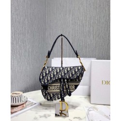 Sella Christian Dior Borsa obliqua originale in tela ricamata Blu scuro