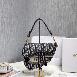 Sella Christian Dior Borsa obliqua originale in tela ricamata Blu scuro