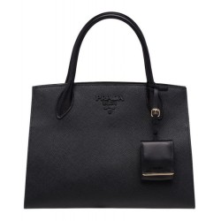 Borsa a mano monocromatica Saffiano Prada nera