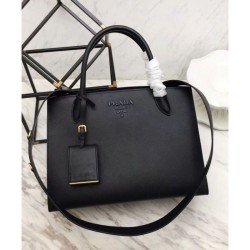 Borsa a mano monocromatica Saffiano Prada nera