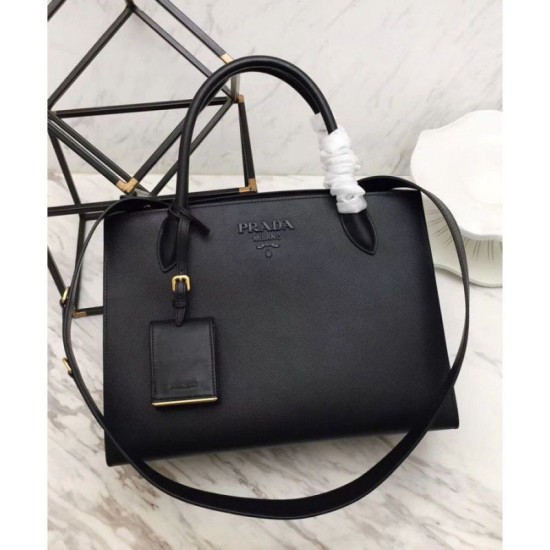 Replica Borsa a mano monocromatica Saffiano Prada nera Replica Borsa a mano monocromatica Saffiano Prada nera