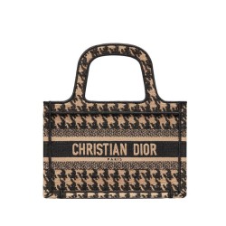 Christian Dior Mini Borsa a mano con ricamo a pied de poule e crema