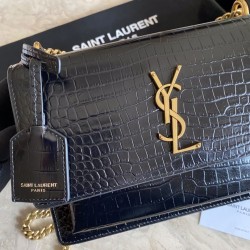 Borsa media YSL Saint Laurent Sunset con finiture in oro goffrato coccodrillo