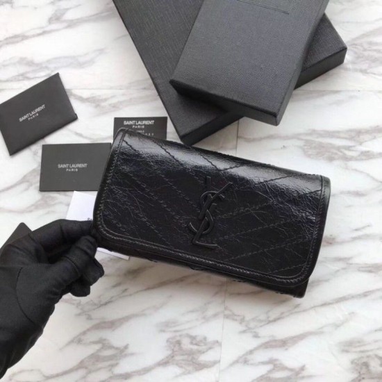 Replica Portafoglio YSL Saint Laurent Niki grande stropicciata nera Replica Portafoglio YSL Saint Laurent Niki grande stropicciata nera