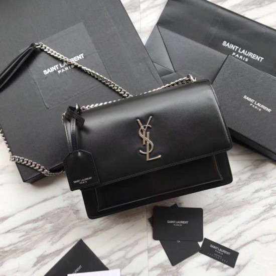 Replica Borsa YSL Saint Laurent Medium Sunset liscia nera argento Replica Borsa YSL Saint Laurent Medium Sunset liscia nera argento