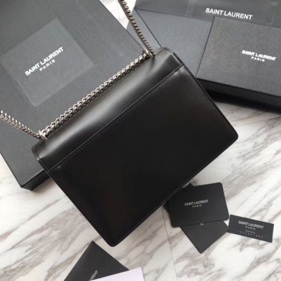 Replica Borsa YSL Saint Laurent Medium Sunset liscia nera argento Replica Borsa YSL Saint Laurent Medium Sunset liscia nera argento