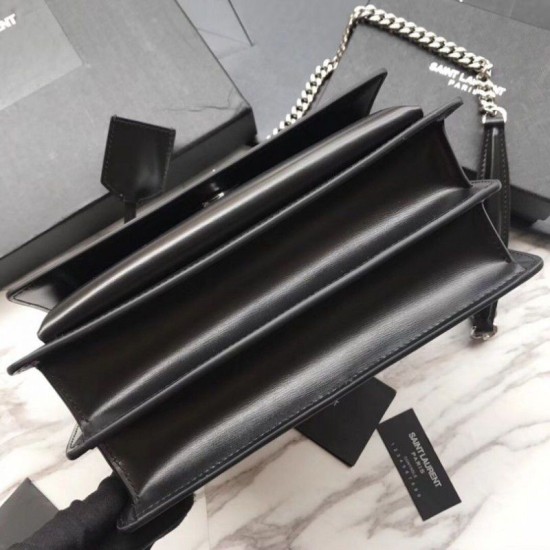 Replica Borsa YSL Saint Laurent Medium Sunset liscia nera argento Replica Borsa YSL Saint Laurent Medium Sunset liscia nera argento