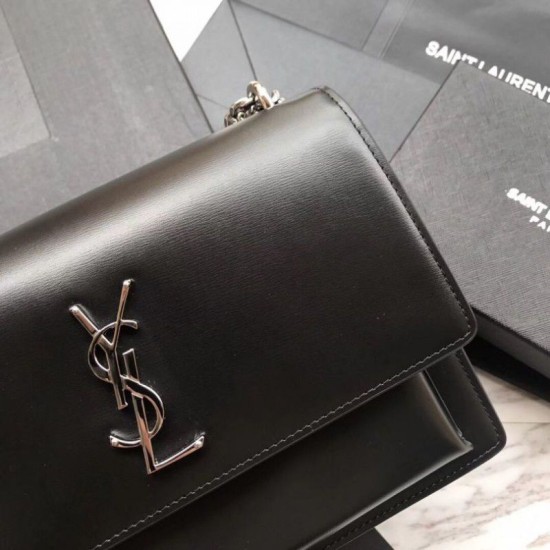 Replica Borsa YSL Saint Laurent Medium Sunset liscia nera argento Replica Borsa YSL Saint Laurent Medium Sunset liscia nera argento