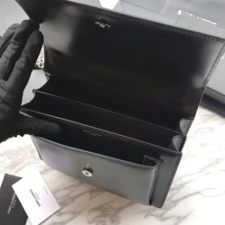 Borsa YSL Saint Laurent Medium Sunset liscia nera argento