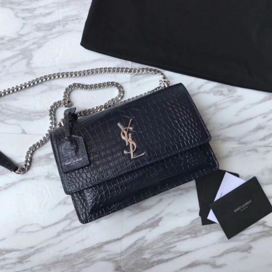 Replica Borsa YSL Saint Laurent Media da sole lucida blu coccodrillo a rilievo Replica Borsa YSL Saint Laurent Media da sole lucida blu coccodrillo a rilievo