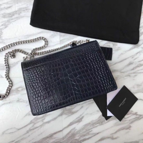 Replica Borsa YSL Saint Laurent Media da sole lucida blu coccodrillo a rilievo Replica Borsa YSL Saint Laurent Media da sole lucida blu coccodrillo a rilievo