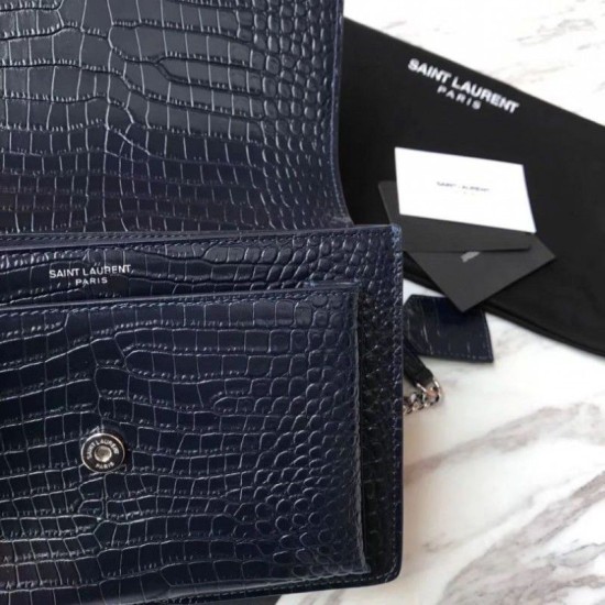 Replica Borsa YSL Saint Laurent Media da sole lucida blu coccodrillo a rilievo Replica Borsa YSL Saint Laurent Media da sole lucida blu coccodrillo a rilievo