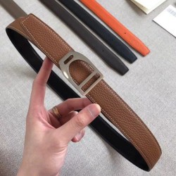 Cintura con fibbia Hermes Etrier Cinturino marrone Clemence 32 MM