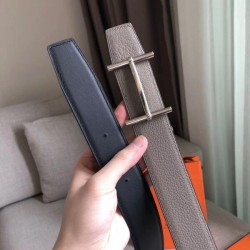 Cintura reversibile Hermes H d'Ancre Grigio / Noir