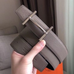 Cintura reversibile Hermes H d'Ancre Grigio / Noir