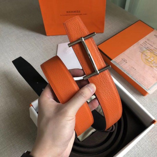 Replica Cintura reversibile Hermes H d'Ancre Arancione / Noir Replica Cintura reversibile Hermes H d'Ancre Arancione / Noir