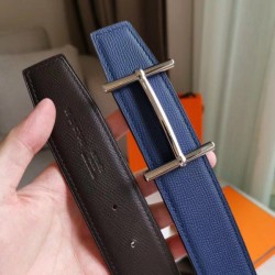 Cintura reversibile Hermes H d'Ancre Indaco / Nero Epsom