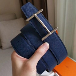 Cintura reversibile Hermes H d'Ancre Indaco / Nero Epsom