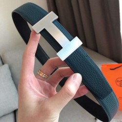 Cintura reversibile Hermes Quizz 32mm Clemence blu