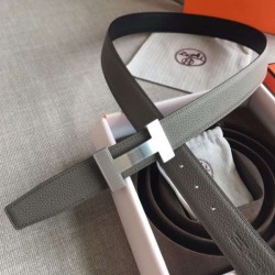 Cintura reversibile Hermes Quizz 32mm Clemence grigia