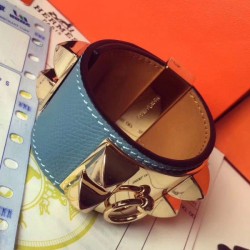 Bracciale Hermes Collier de Chien Jean Epsom blu taglia S