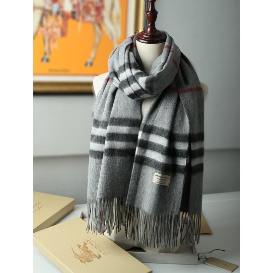 Replica Scialle in cashmere con motivo check classico Burberry 70 x 200 grigio