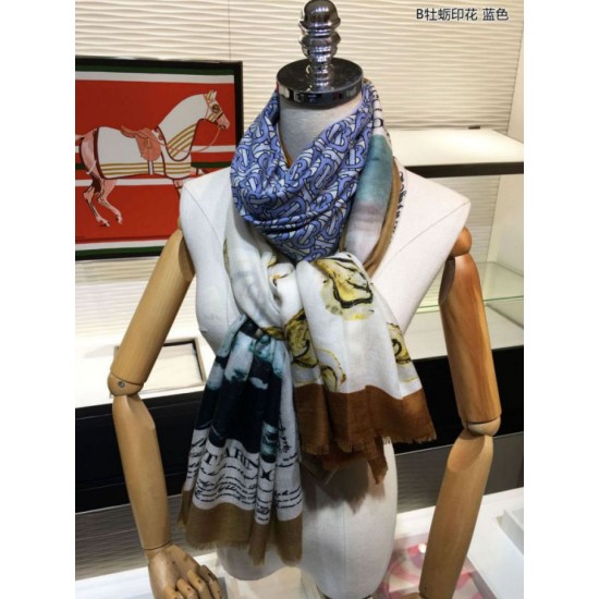 Replica Scialle in cashmere con stampa Oyster Burberry 110 x 200 blu
