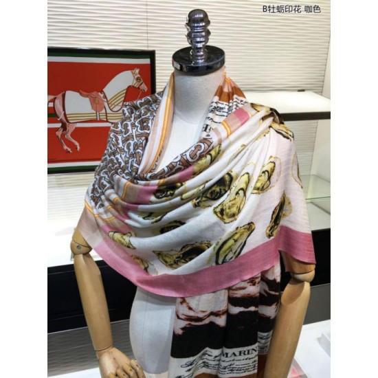Replica Scialle in cashmere con stampa Oyster Burberry 110 x 200 caffè