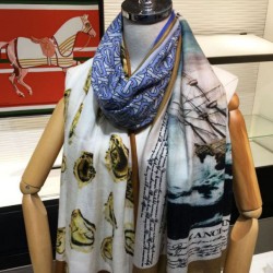 Scialle in cashmere con stampa Oyster Burberry 110 x 200 blu