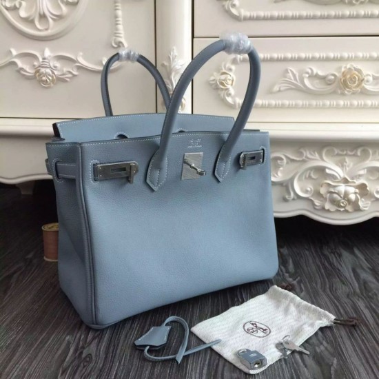 Replica Borse Hermes Birkin 30cm 35CM in pelle blu Lin Clemence Replica Borse Hermes Birkin 30cm 35CM in pelle blu Lin Clemence