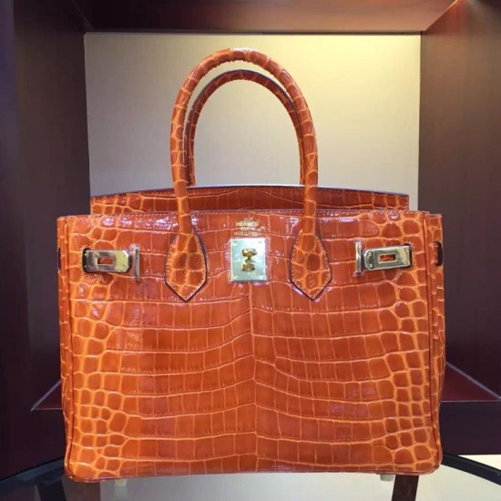 Replica Borse Hermes Birkin 30cm 35CM in pelle di coccodrillo arancione Replica Borse Hermes Birkin 30cm 35CM in pelle di coccodrillo arancione