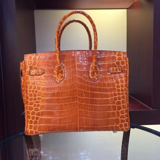 Replica Borse Hermes Birkin 30cm 35CM in pelle di coccodrillo arancione Replica Borse Hermes Birkin 30cm 35CM in pelle di coccodrillo arancione