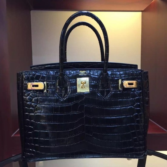 Replica Borse Hermes Birkin 30cm 35CM in pelle nera di coccodrillo Replica Borse Hermes Birkin 30cm 35CM in pelle nera di coccodrillo