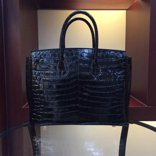 Replica Borse Hermes Birkin 30cm 35CM in pelle nera di coccodrillo Replica Borse Hermes Birkin 30cm 35CM in pelle nera di coccodrillo