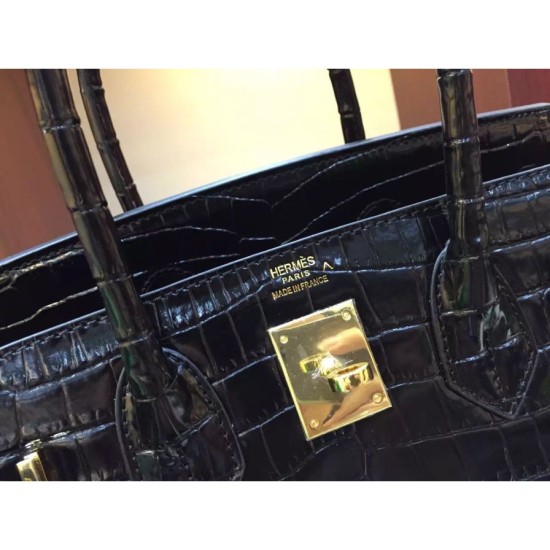 Replica Borse Hermes Birkin 30cm 35CM in pelle nera di coccodrillo Replica Borse Hermes Birkin 30cm 35CM in pelle nera di coccodrillo