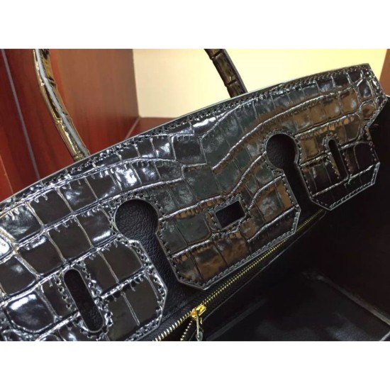 Replica Borse Hermes Birkin 30cm 35CM in pelle nera di coccodrillo Replica Borse Hermes Birkin 30cm 35CM in pelle nera di coccodrillo